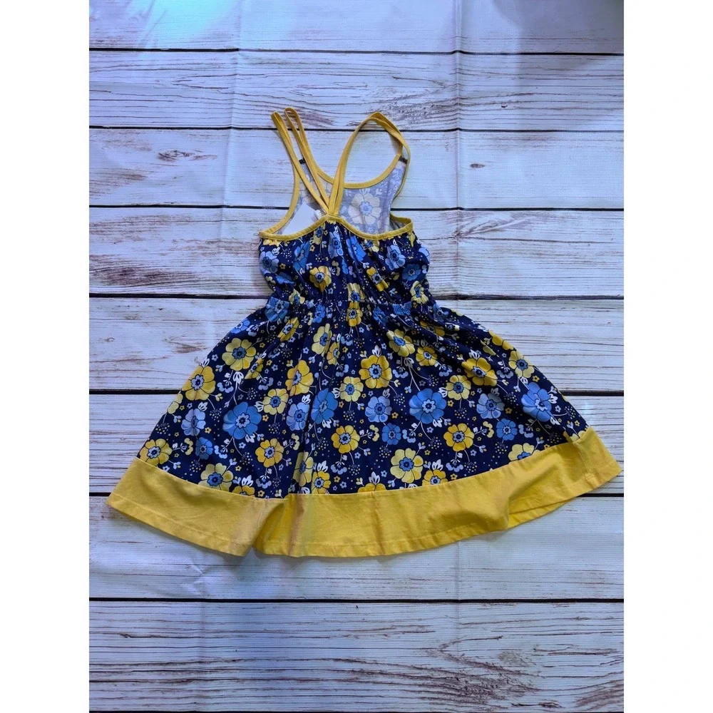 Gymboree Girls Navy Blue Yellow Floral Sundress Criss Cross Straps Size 8 NWT